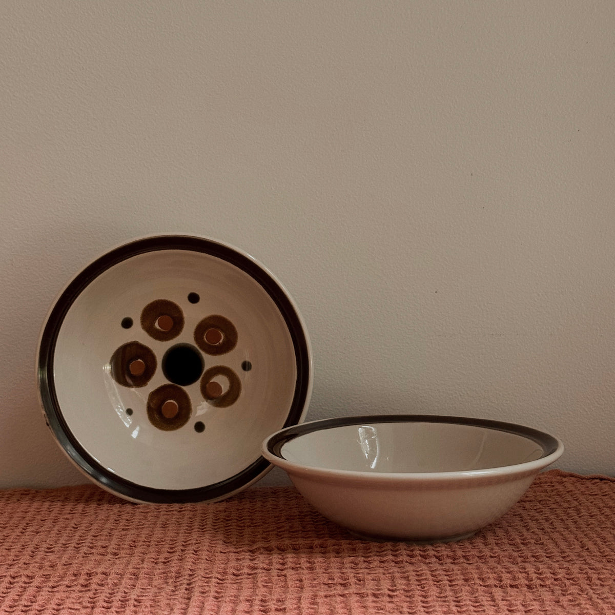 1970s Japanese Stoneware Bullseye Pattern Bowl | Vintage