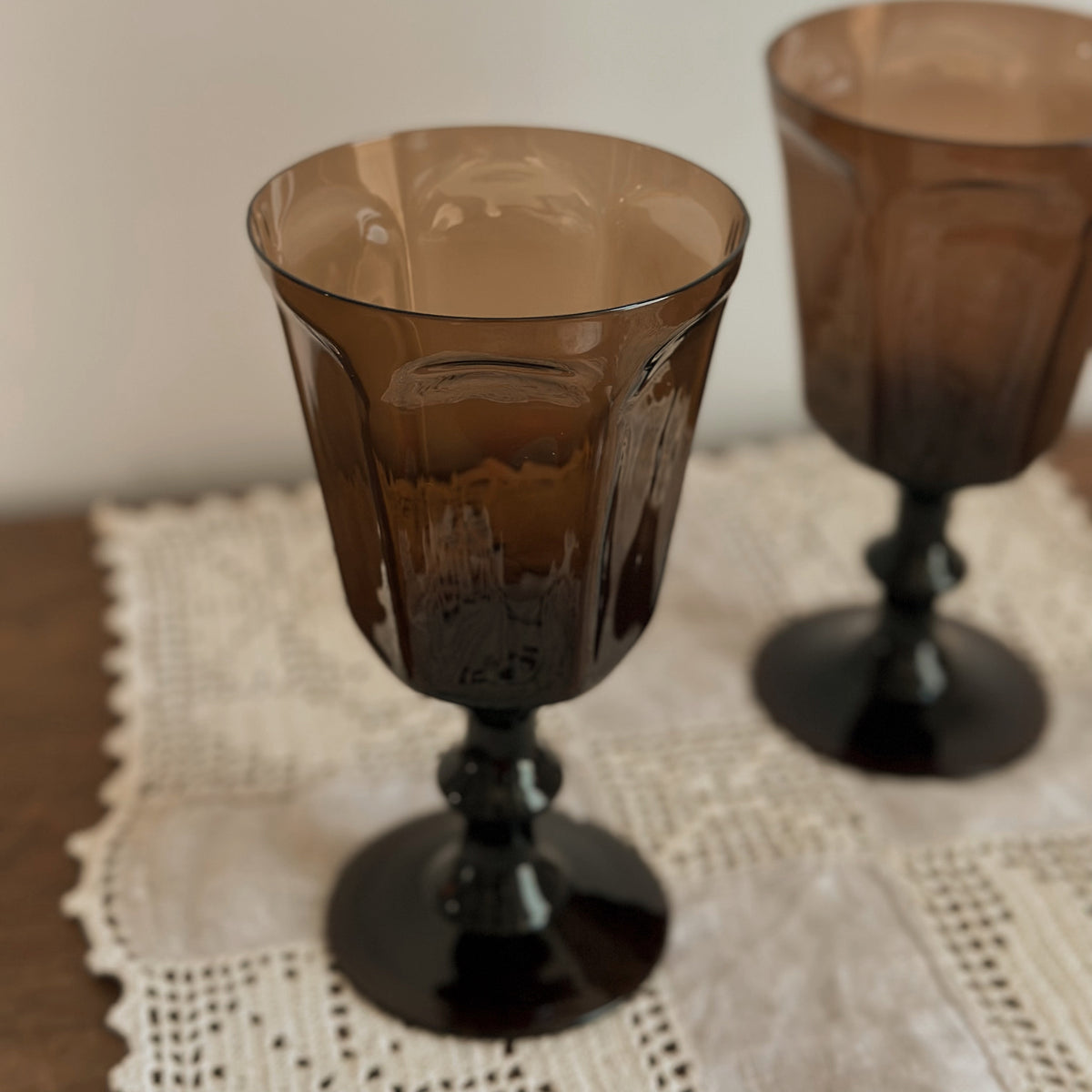 Smoke Brown Glass Goblets | Vintage