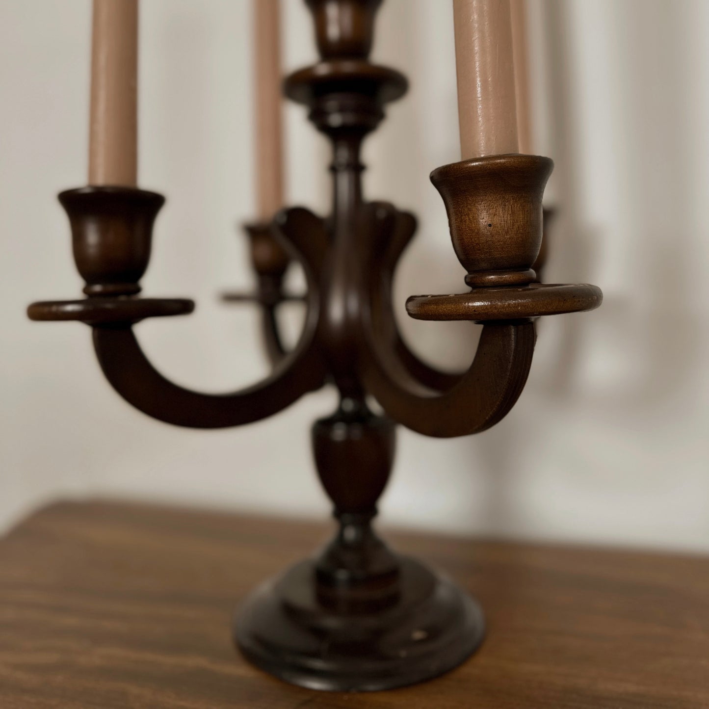 Vintage Turned Wood Candelabra