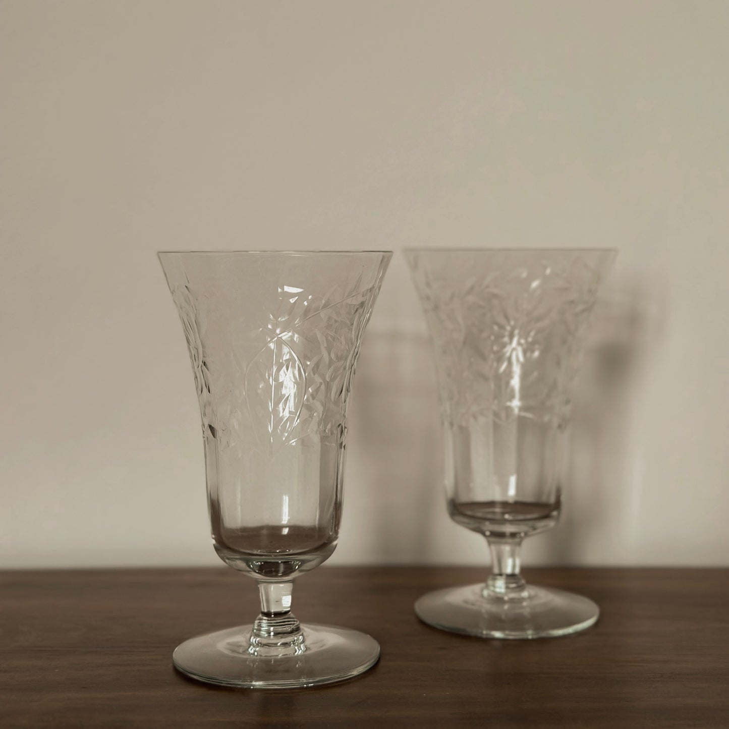 The Etched Daisy & Wheat Trumpet Goblets | Set of 2