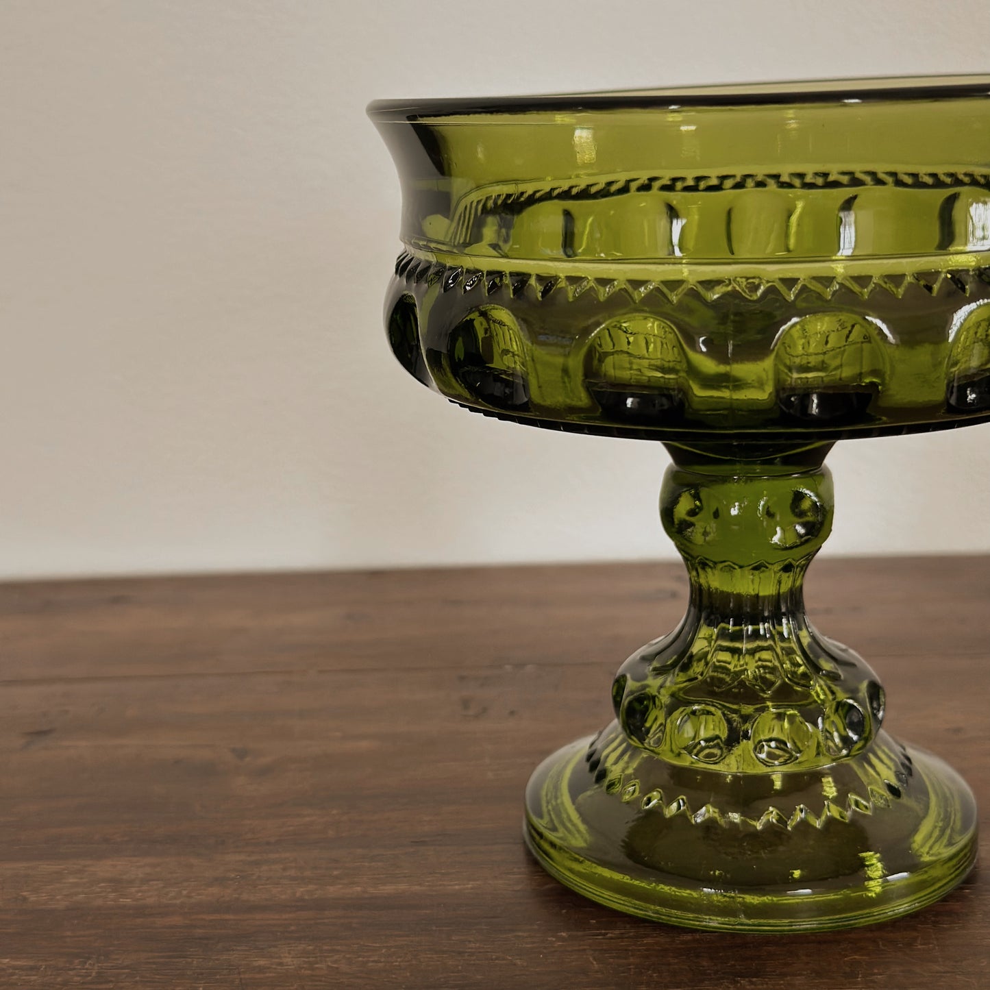 Vintage Indiana Glass King’s Crown Pedestal Bowl | Olive