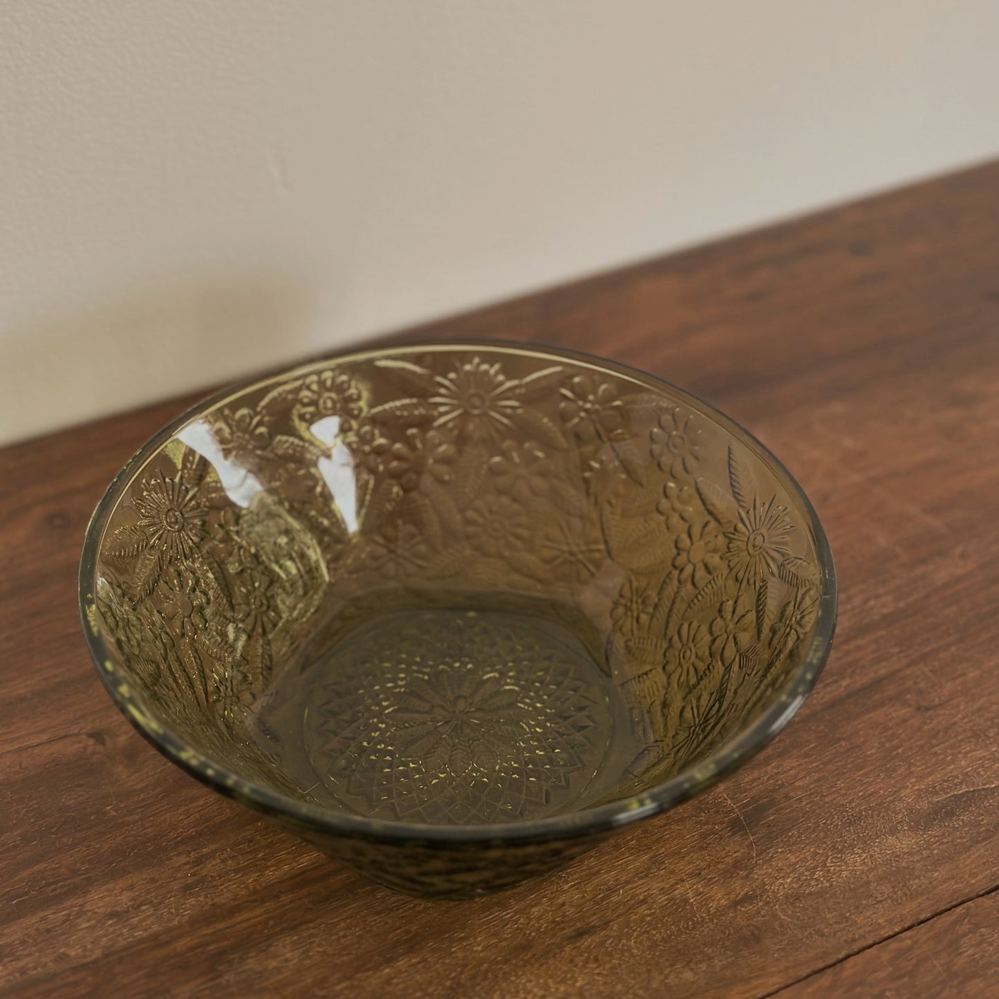 Vintage Tiara "Sandwich" Glass Bowl | Olive Green