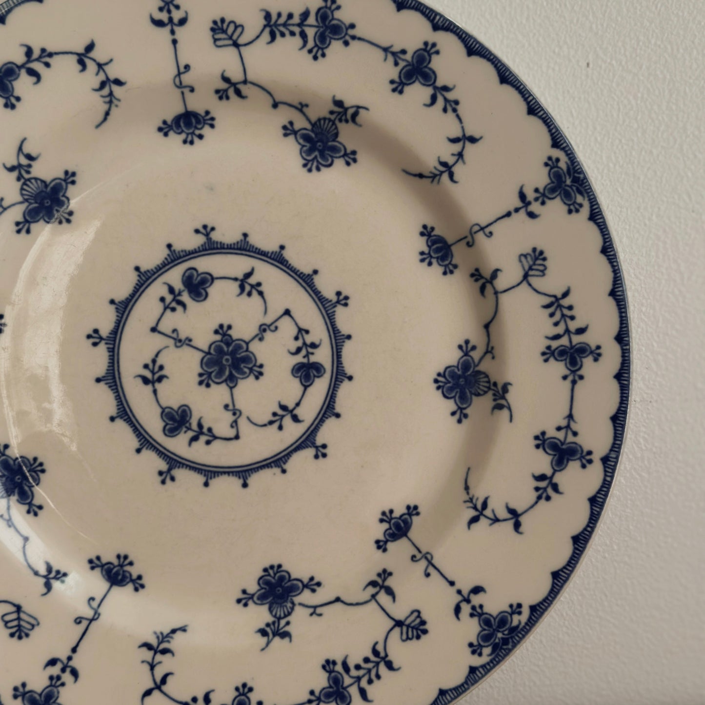 Vintage Blue and White Delicate Floral Lace Scalloped Plate