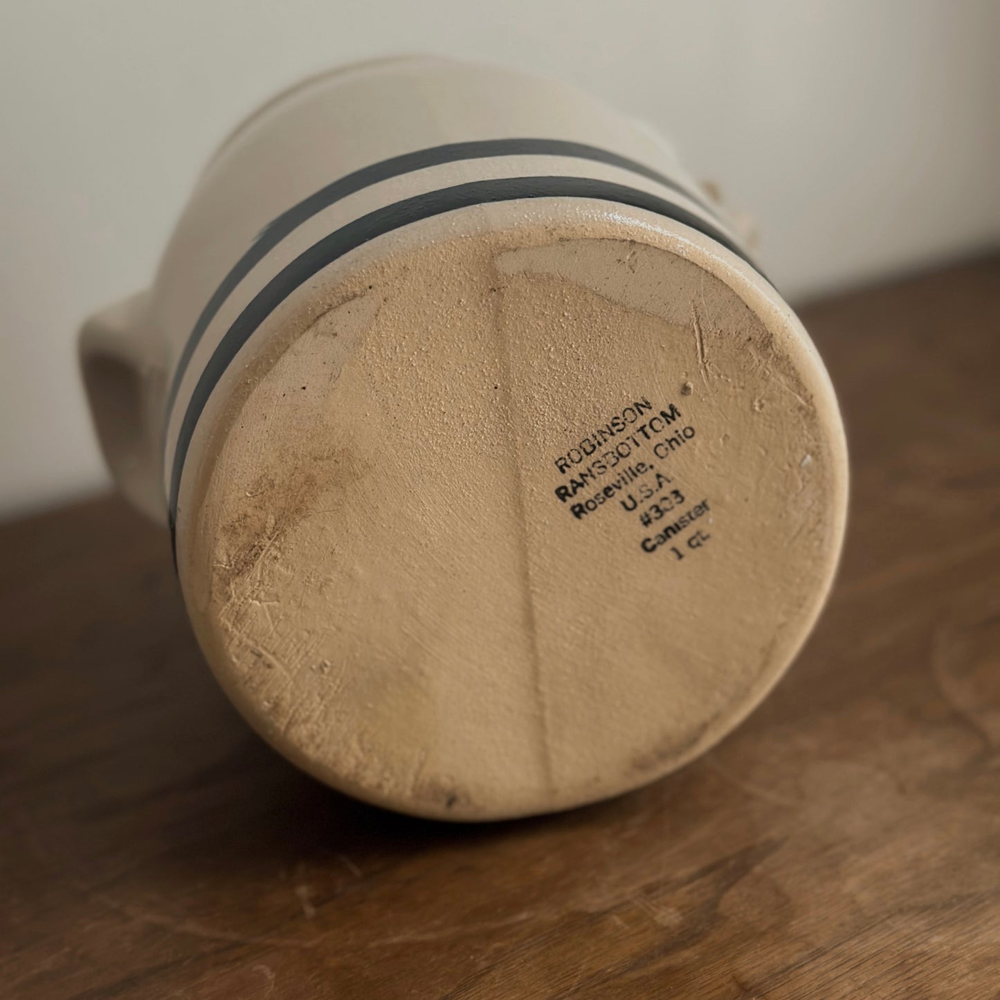 Vintage Robinson Ransbottom 1-Quart Striped Stoneware Canister