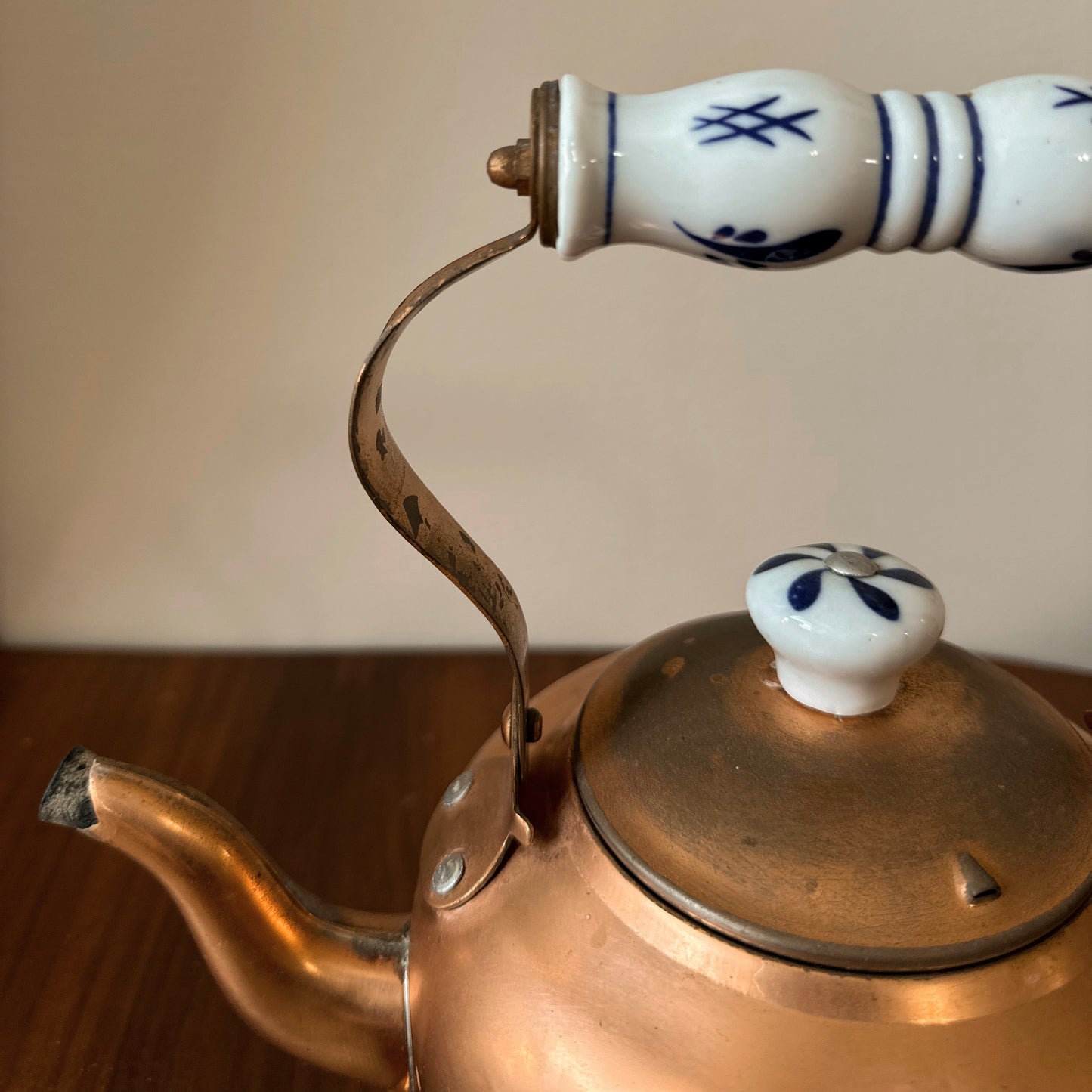 Vintage Copper Kettle with Ceramic Handle
