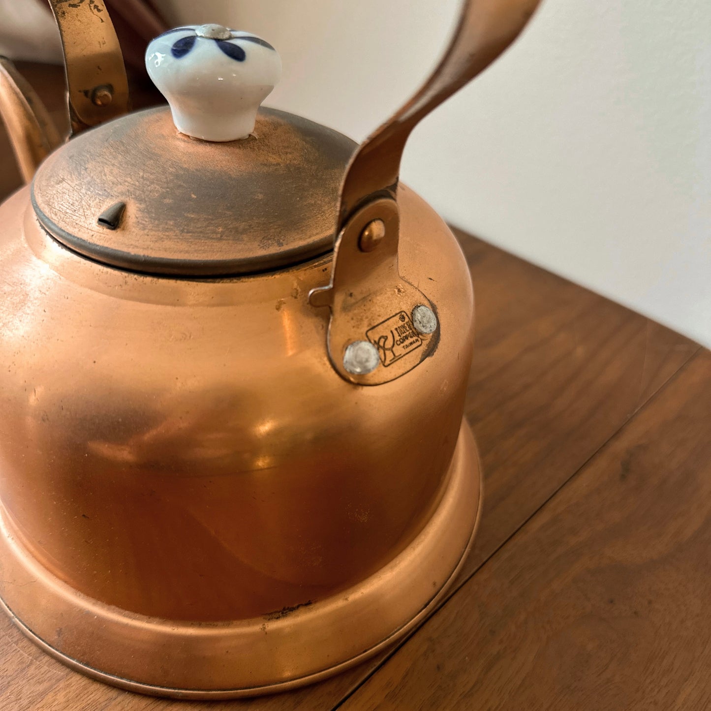 Vintage Copper Kettle with Ceramic Handle