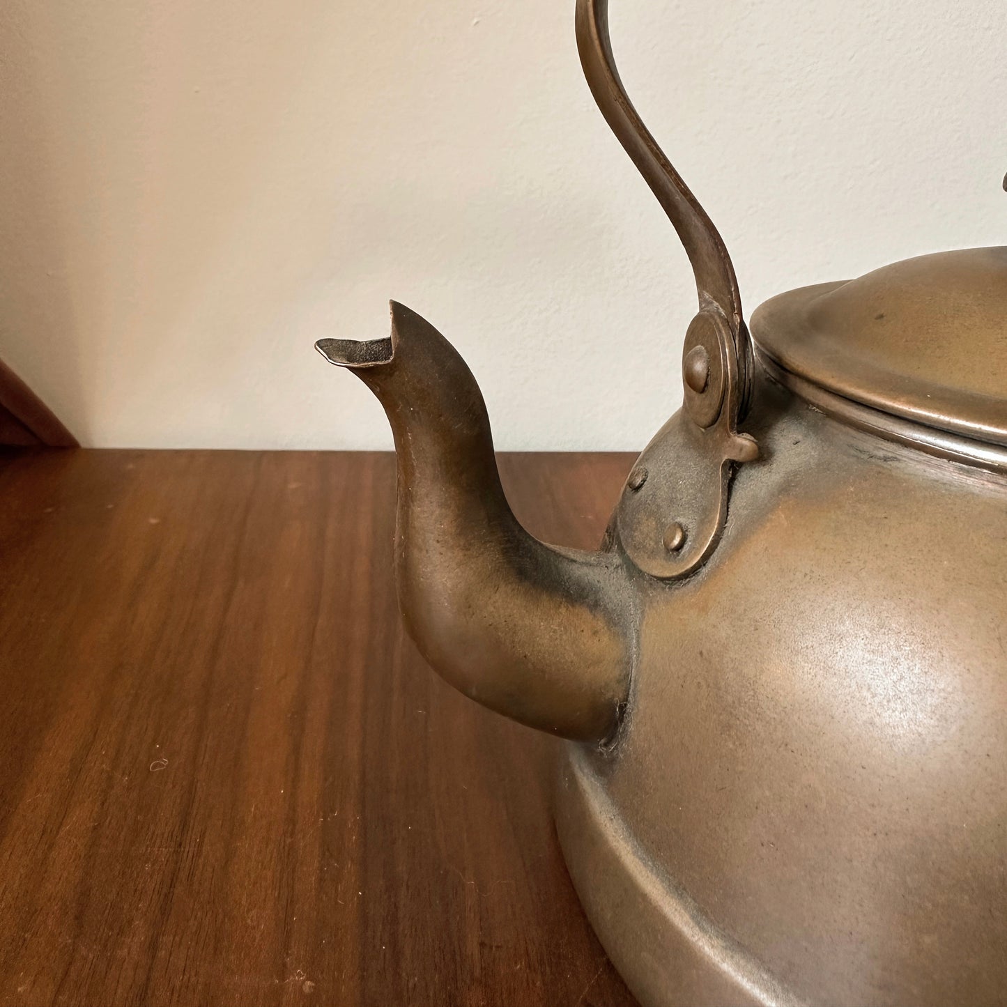 Vintage Copper Kettle with Wooden Handle