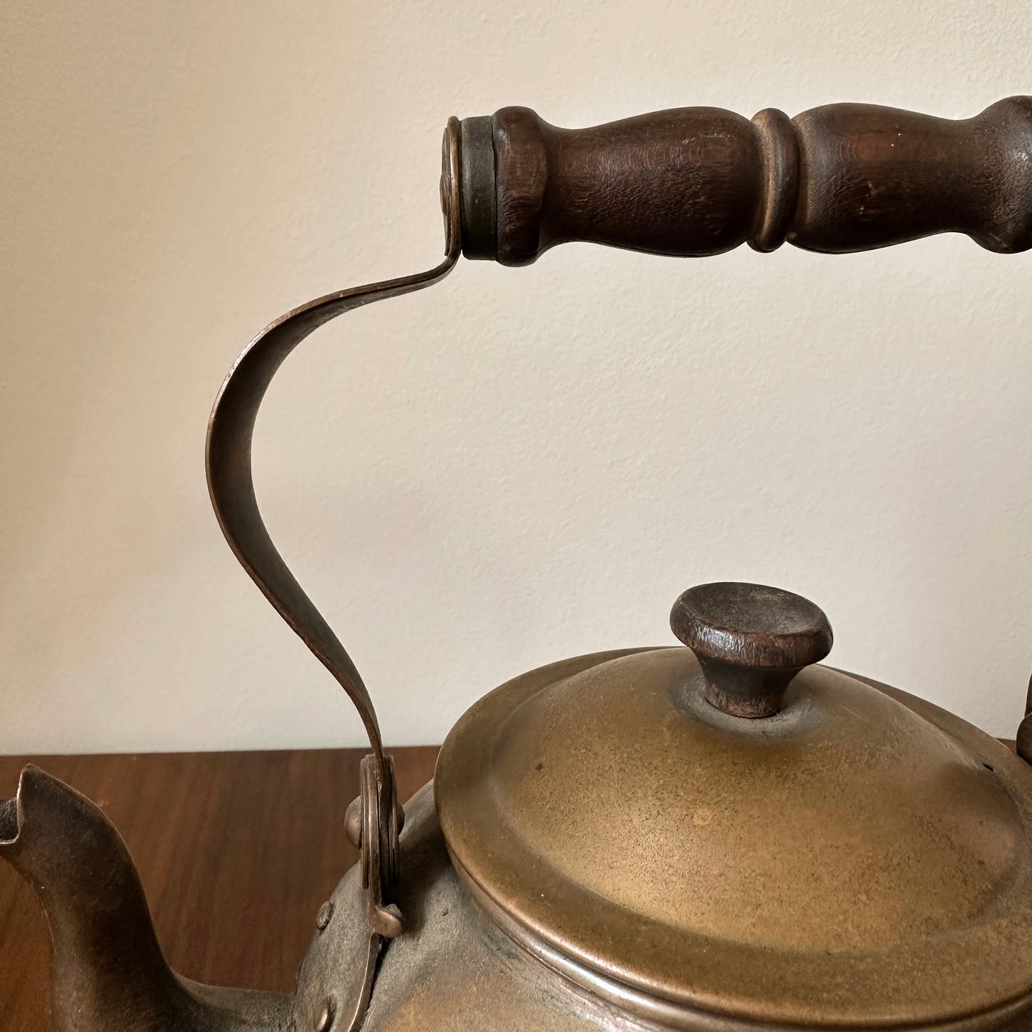 Vintage Copper Kettle with Wooden Handle