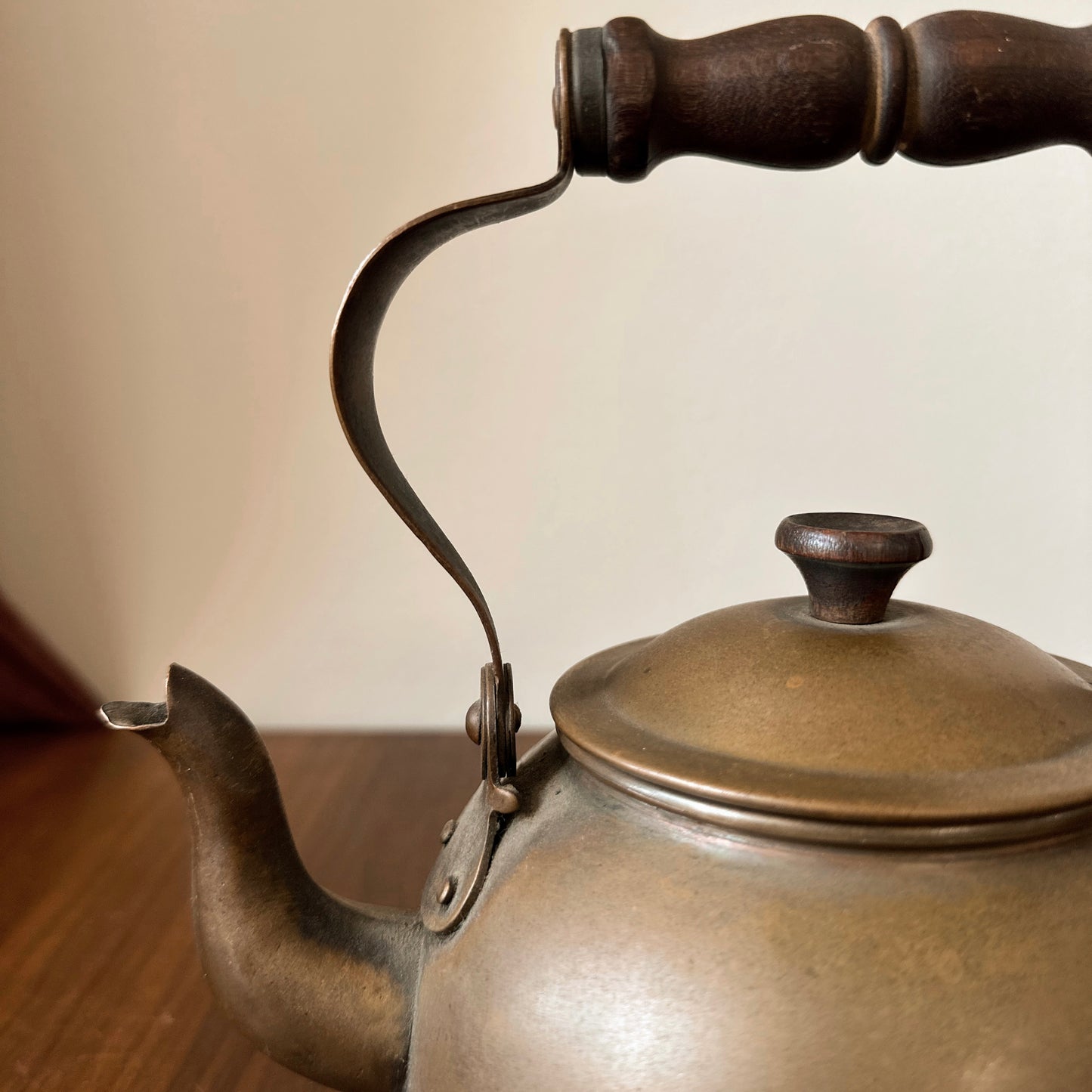 Vintage Copper Kettle with Wooden Handle