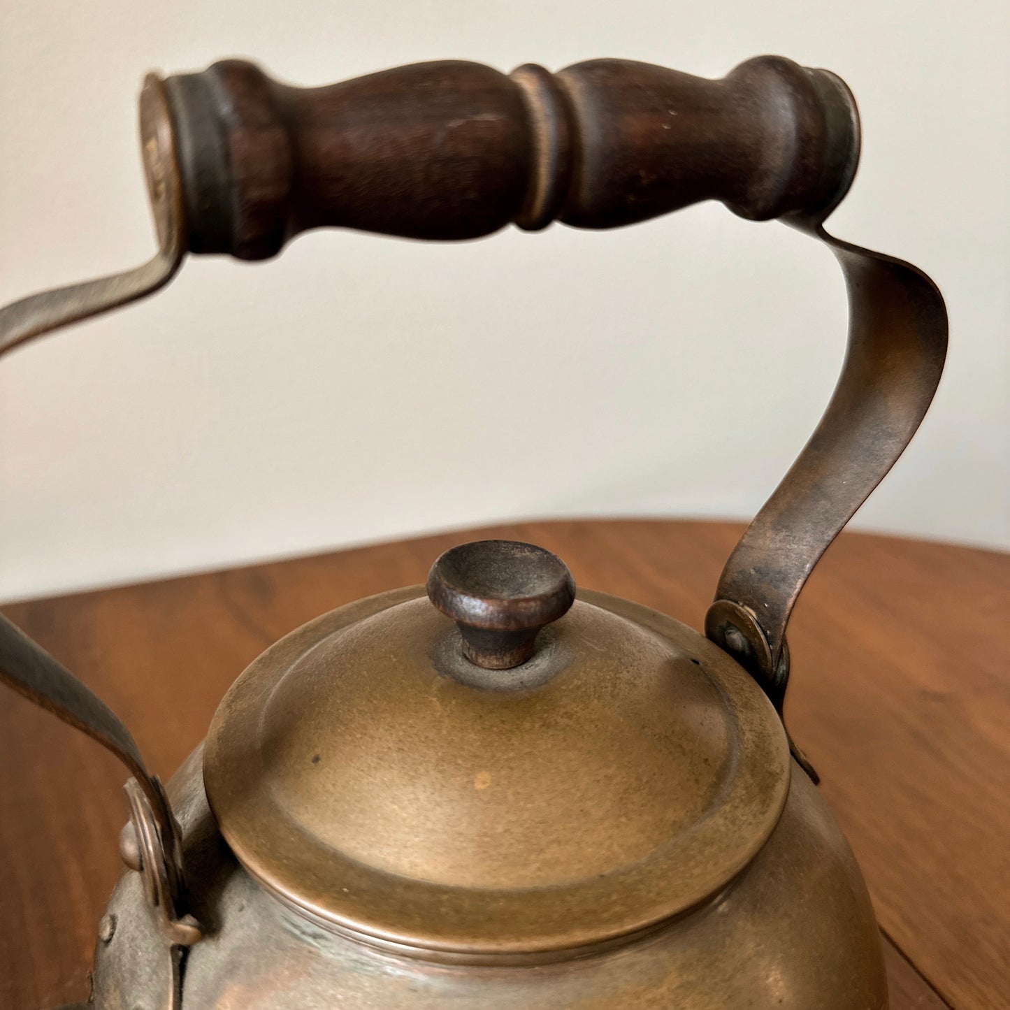 Vintage Copper Kettle with Wooden Handle