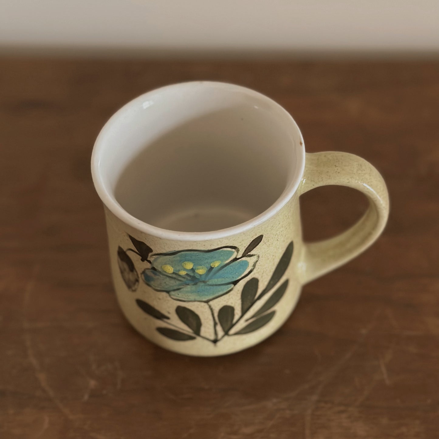 Hand-Painted Blue Floral Speckled Stoneware Mug | Vintage