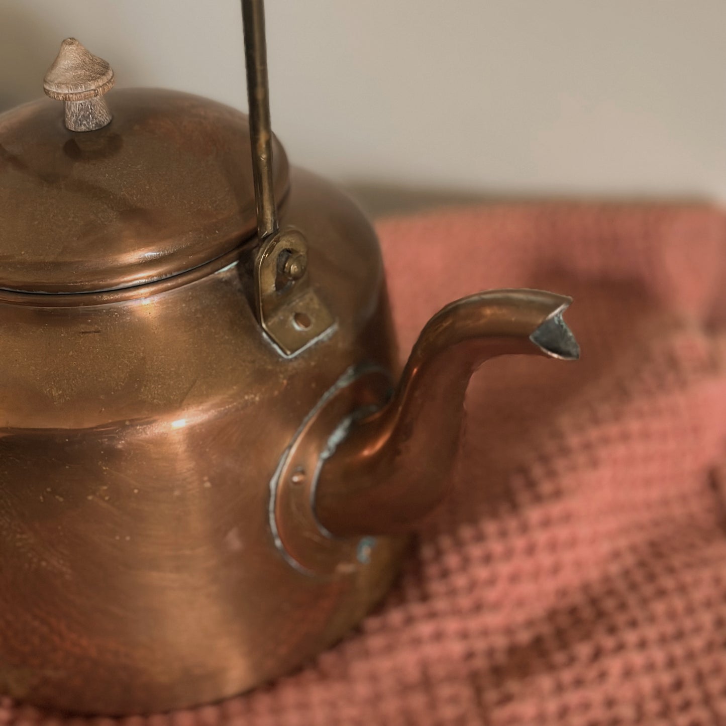 Portuguese Solid Copper Tea Kettle with Wood Handle | Vintage