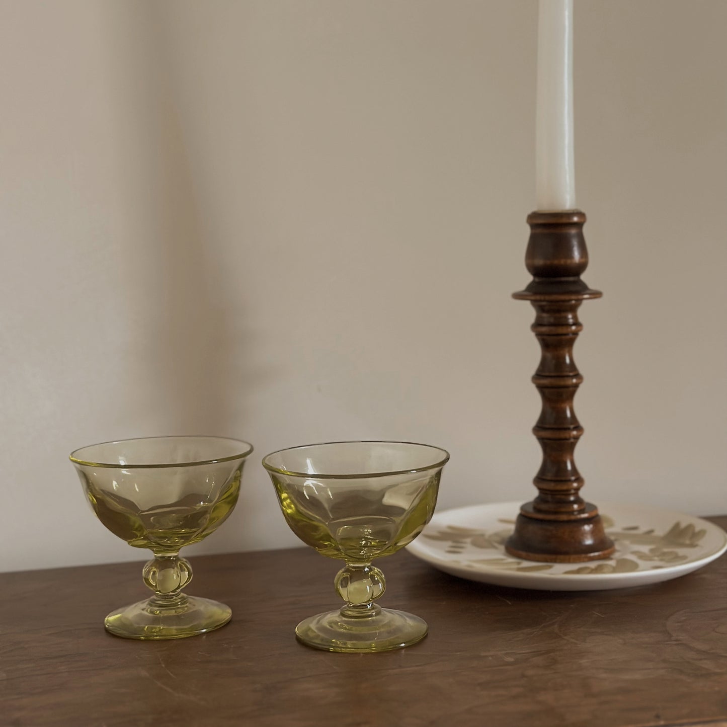 Chartreuse Optic Glass Champagne Coupes | Vintage | Set of 2