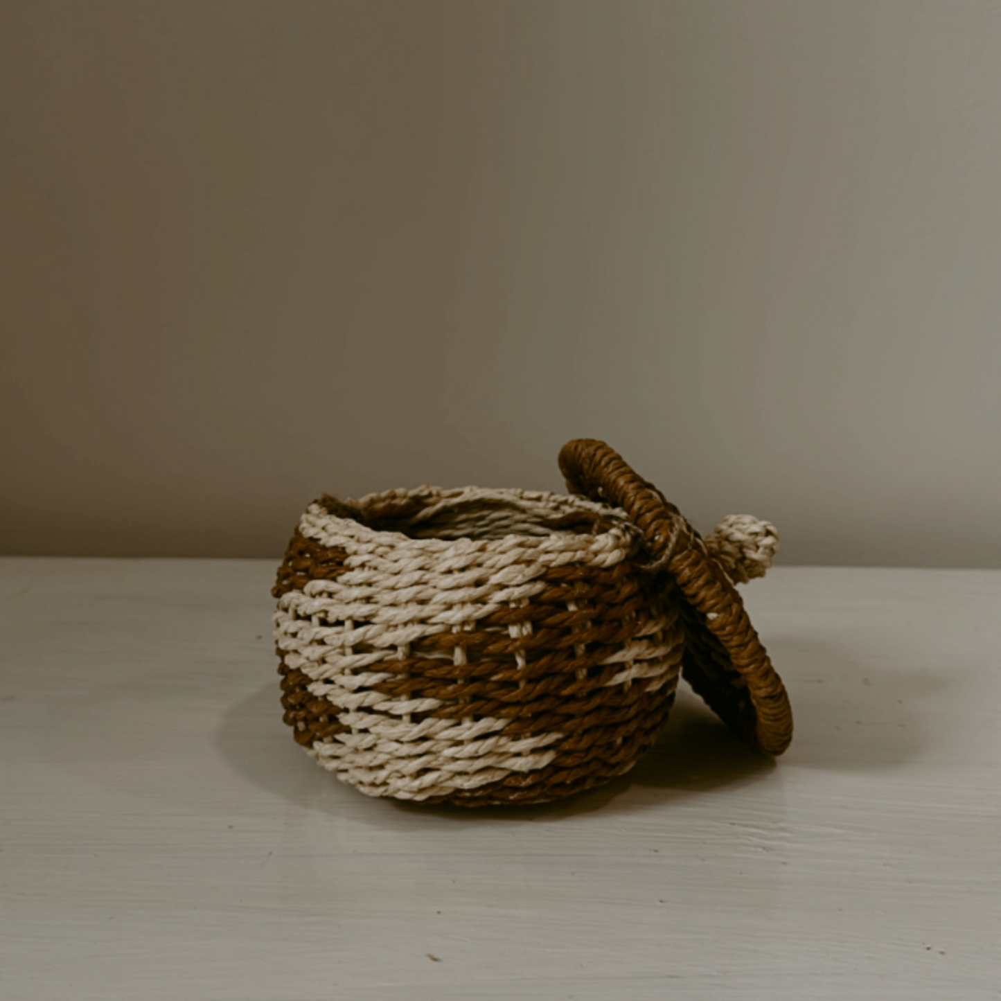 Brown Woven Rope Canister with Lid