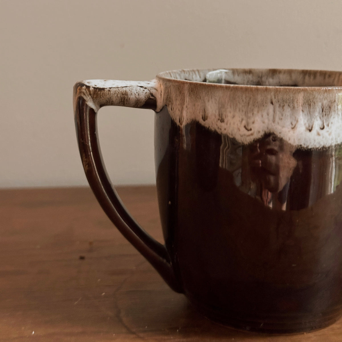 Chocolate & Cream Drip Glaze Ceramic Coffee Mug | Vintage