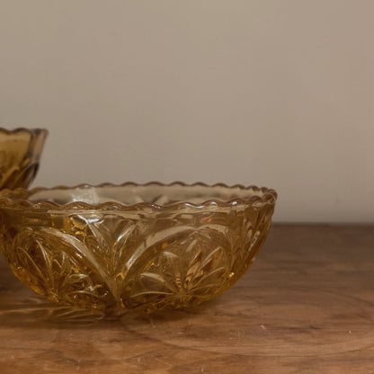 Amber Pressed Glass Serving & Berry Bowl Set | 2 Pieces | Vintage