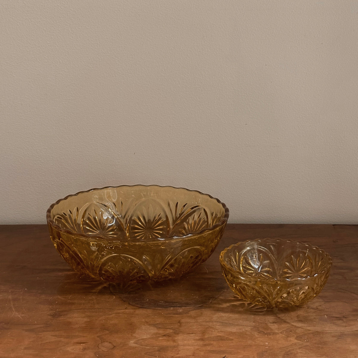 Amber Pressed Glass Serving & Berry Bowl Set | 2 Pieces | Vintage