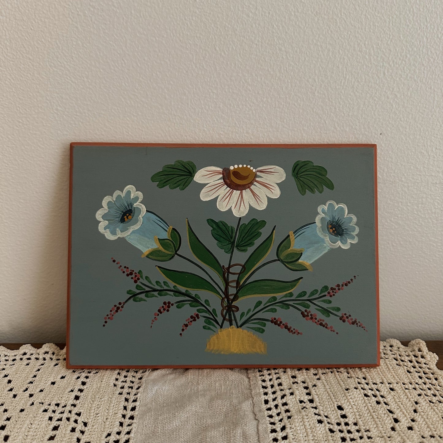 Scandinavian Rosemaling Floral Wood Plaque | Hand-Painted