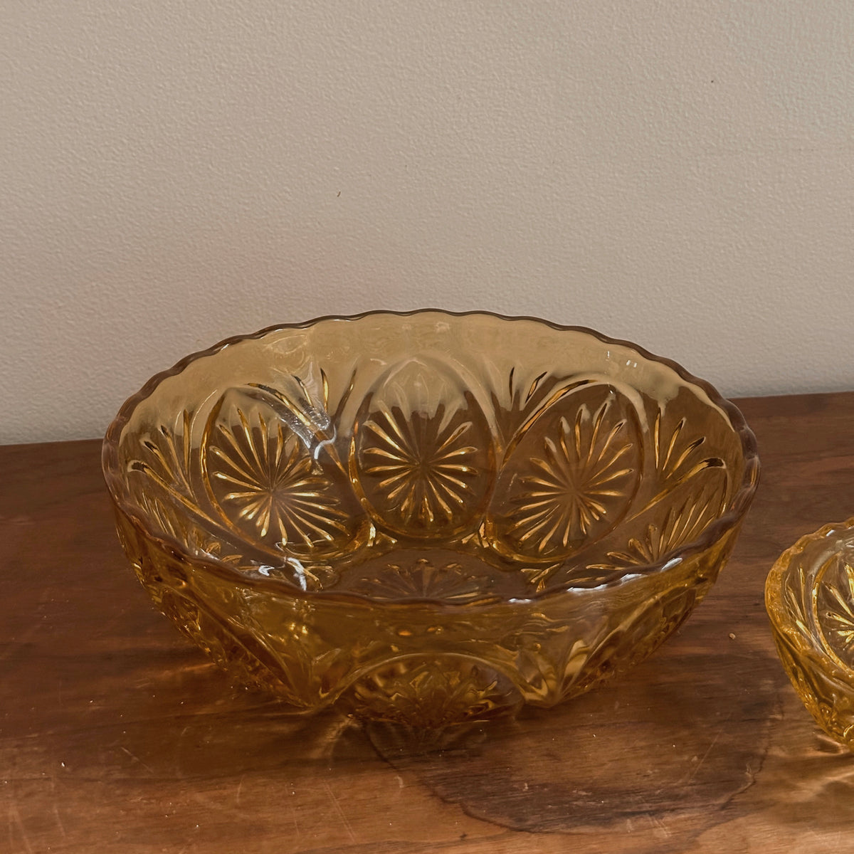 Amber Pressed Glass Serving & Berry Bowl Set | 2 Pieces | Vintage