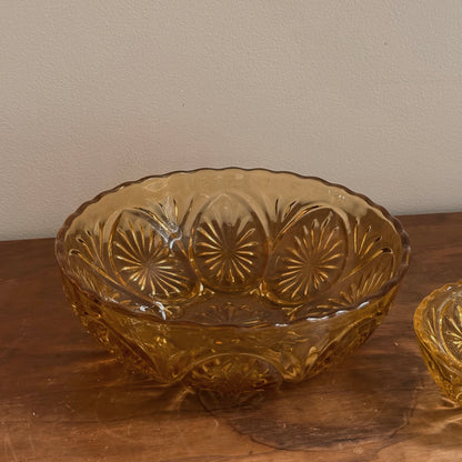 Amber Pressed Glass Serving & Berry Bowl Set | 2 Pieces | Vintage