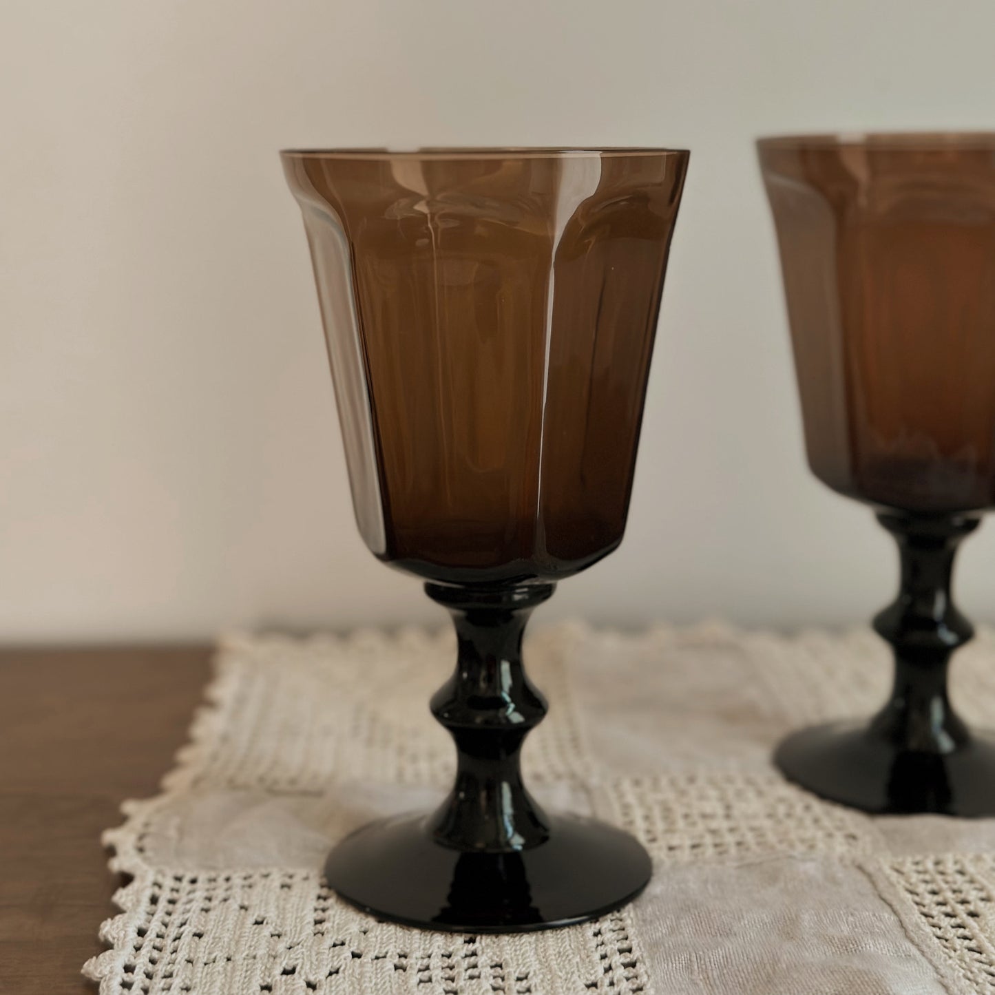 Smoke Brown Glass Goblets | Vintage