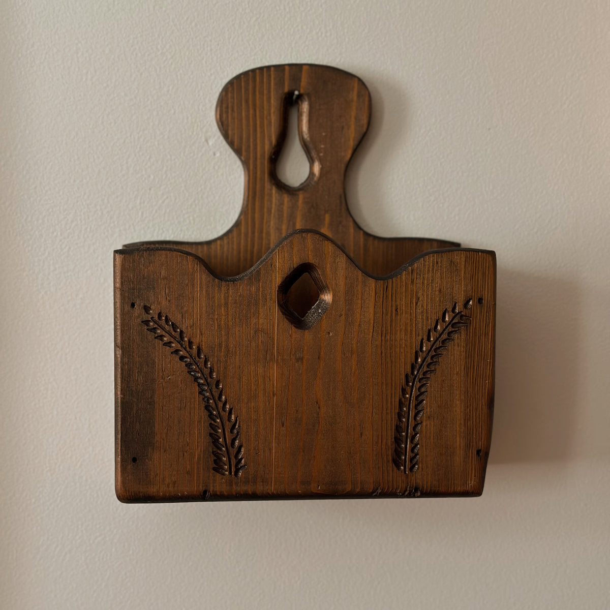 Hand-Carved Wooden Wall Pocket | Vintage