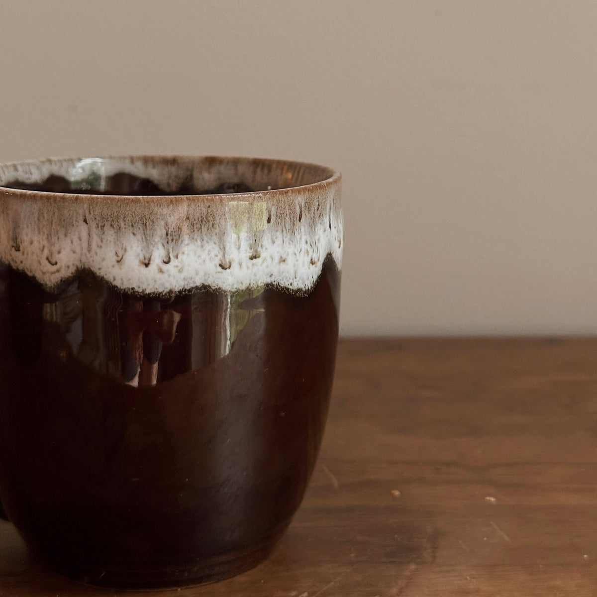 Chocolate & Cream Drip Glaze Ceramic Coffee Mug | Vintage