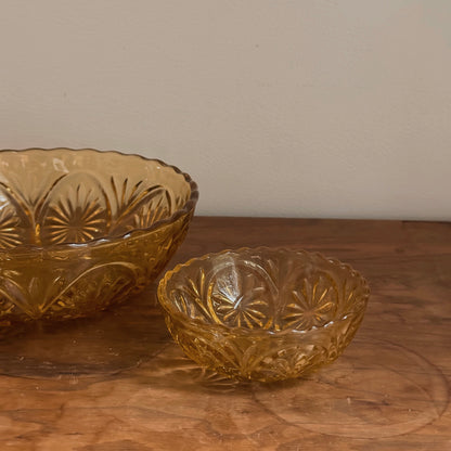 Amber Pressed Glass Serving & Berry Bowl Set | 2 Pieces | Vintage