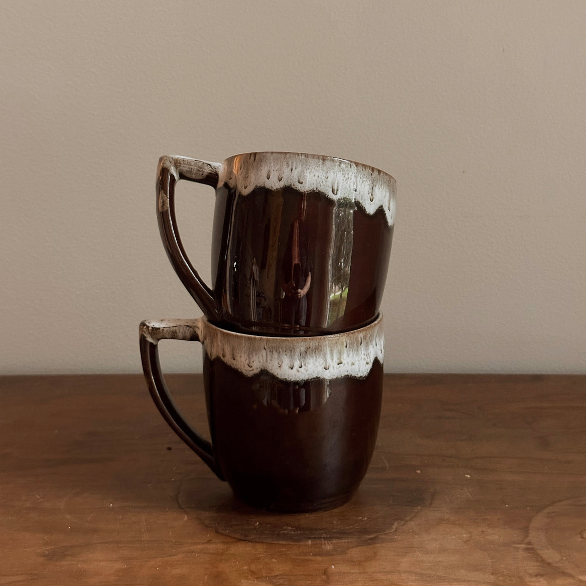 Chocolate & Cream Drip Glaze Ceramic Coffee Mug | Vintage