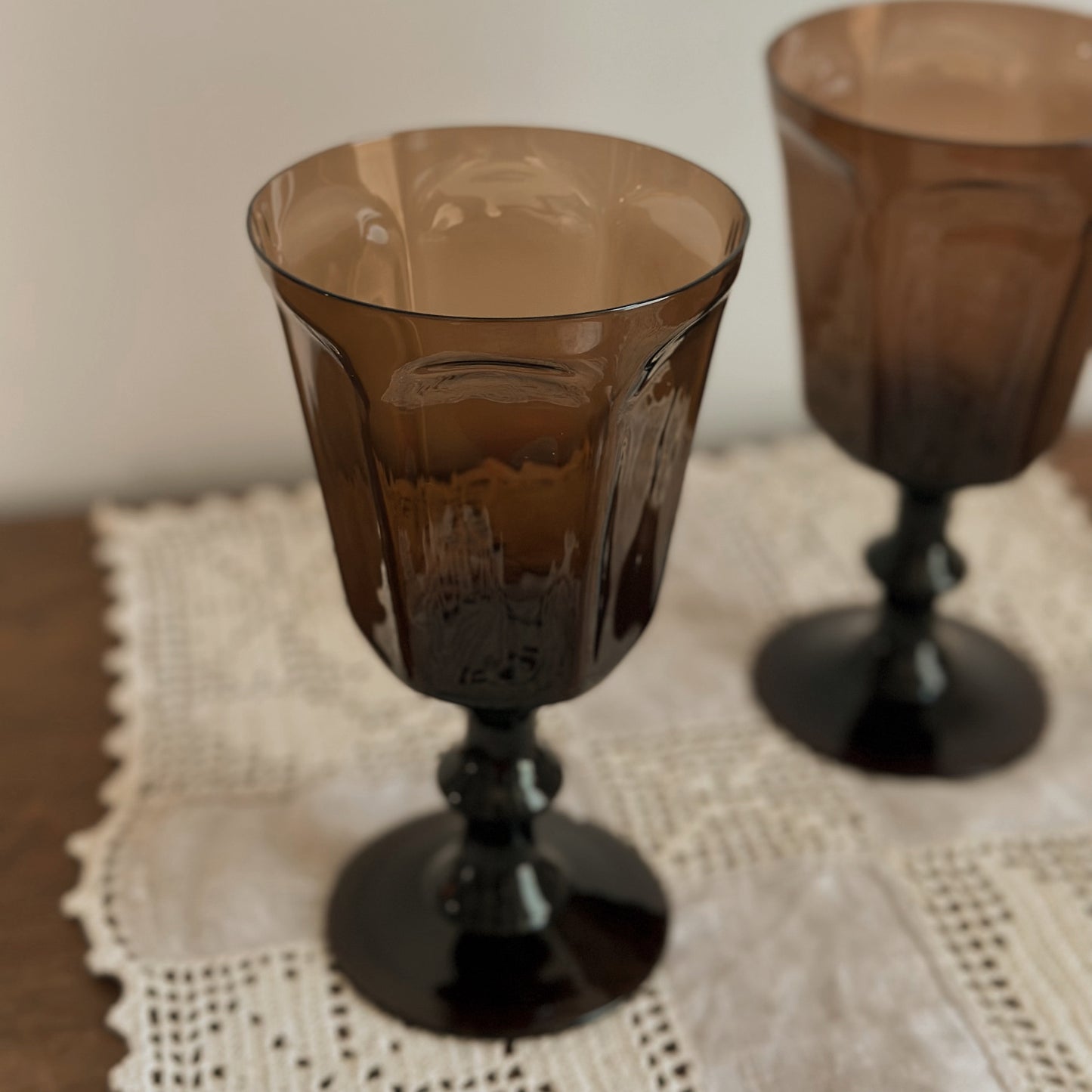 Smoke Brown Glass Goblets | Vintage