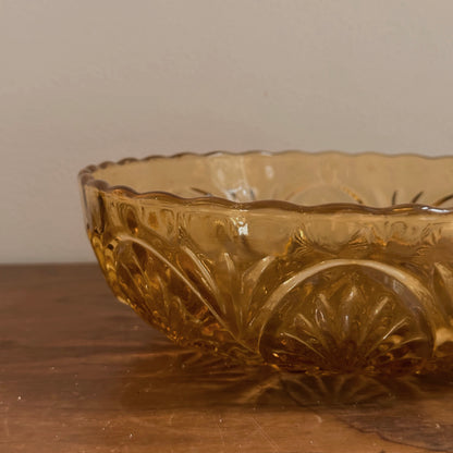 Amber Pressed Glass Serving & Berry Bowl Set | 2 Pieces | Vintage