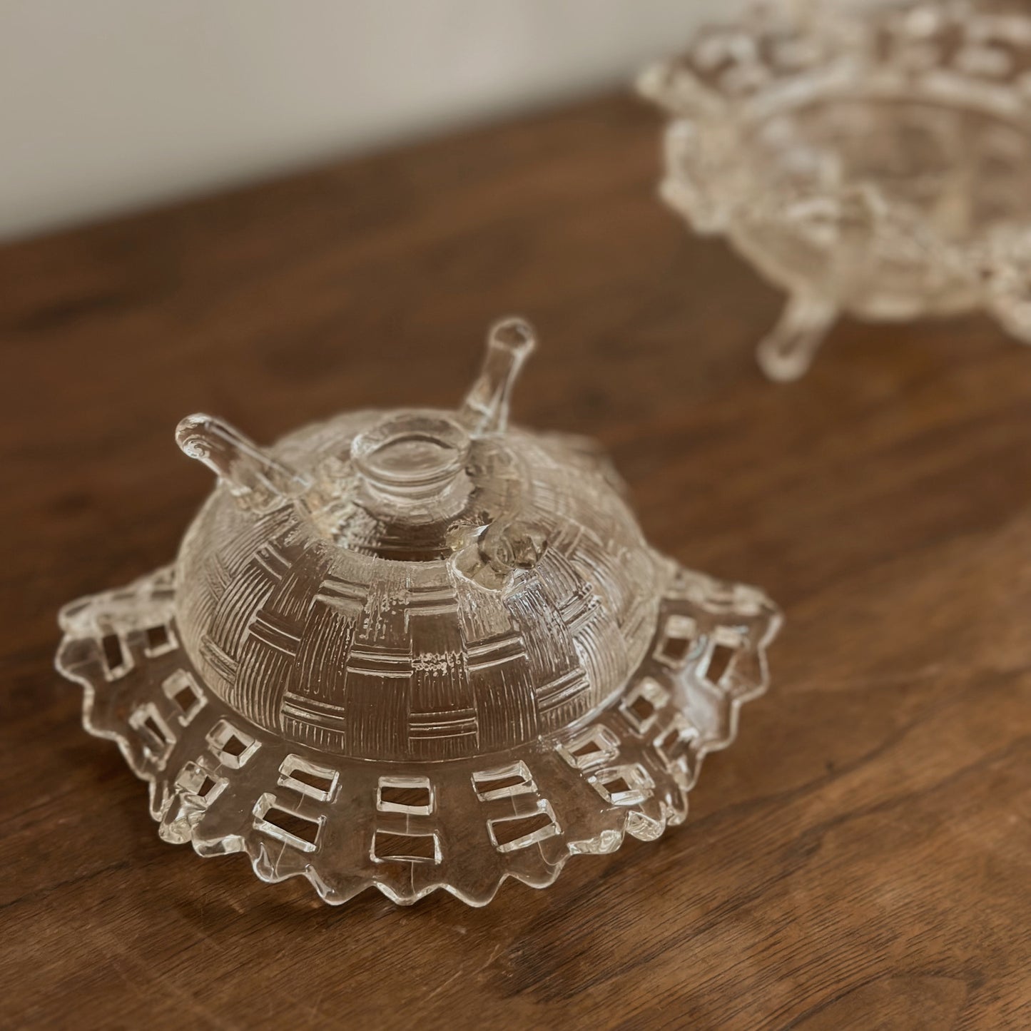 Pair of Imperial Glass Open Lace Candle Holders | Vintage