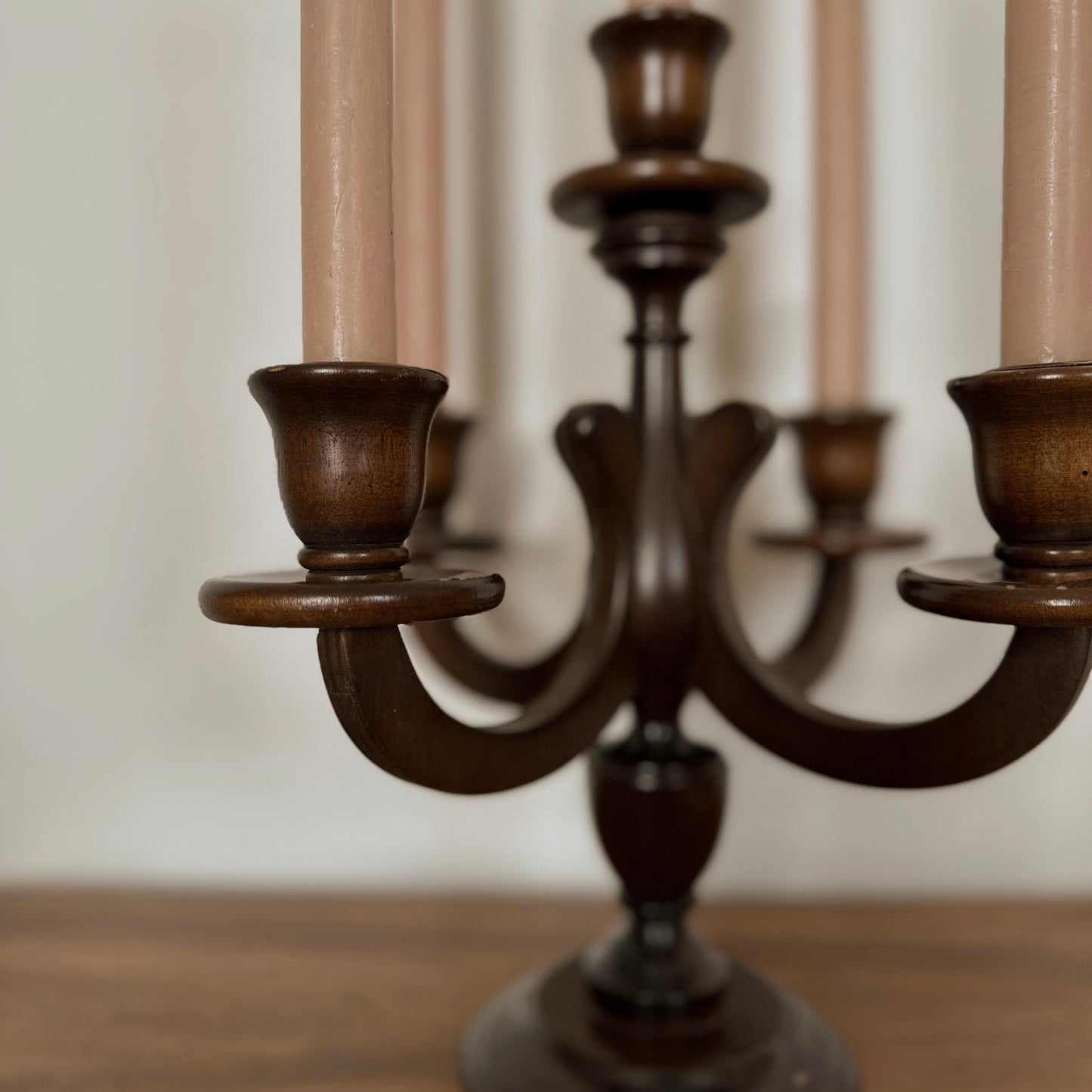 Vintage Turned Wood Candelabra