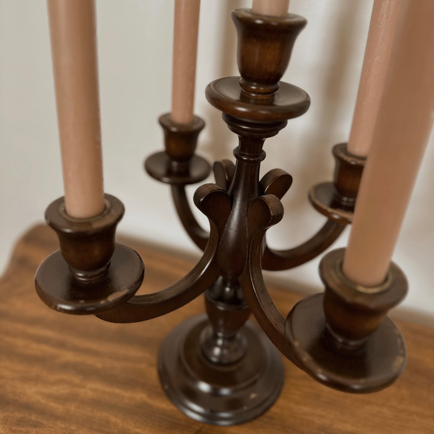 Vintage Turned Wood Candelabra