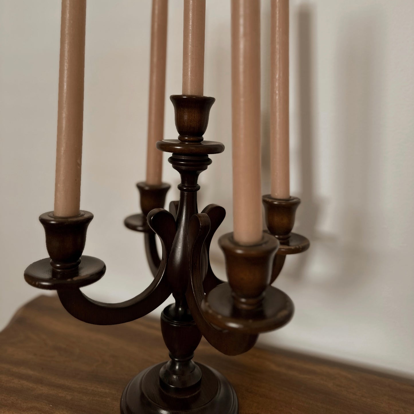 Vintage Turned Wood Candelabra