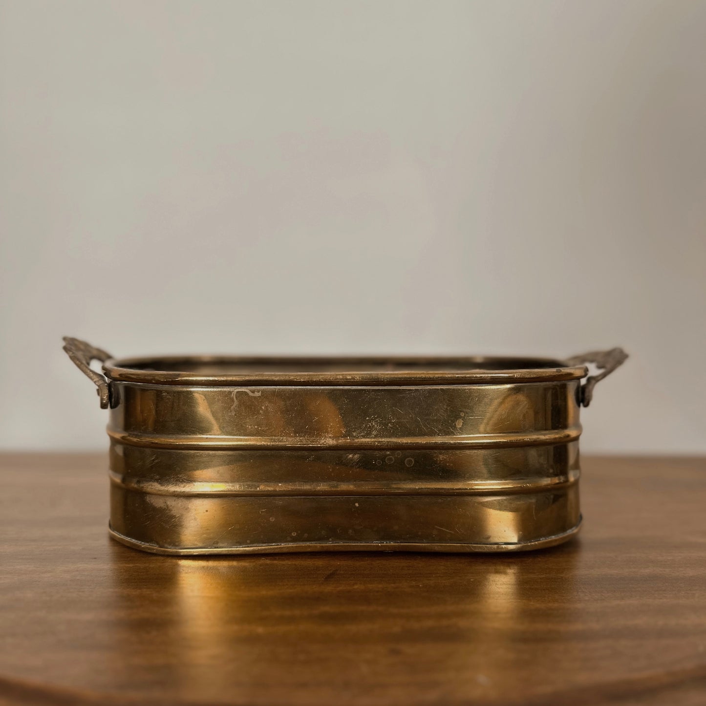 Brass Oval Planter with Floral Handle Detail