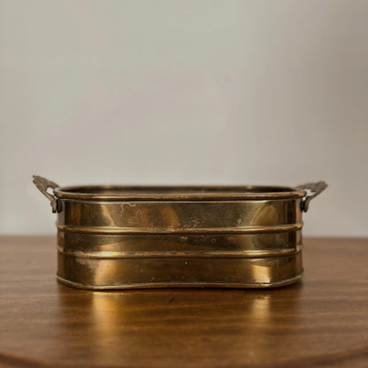 Brass Oval Planter with Floral Handle Detail