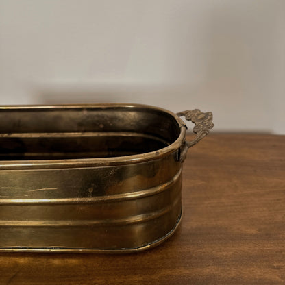 Brass Oval Planter with Floral Handle Detail