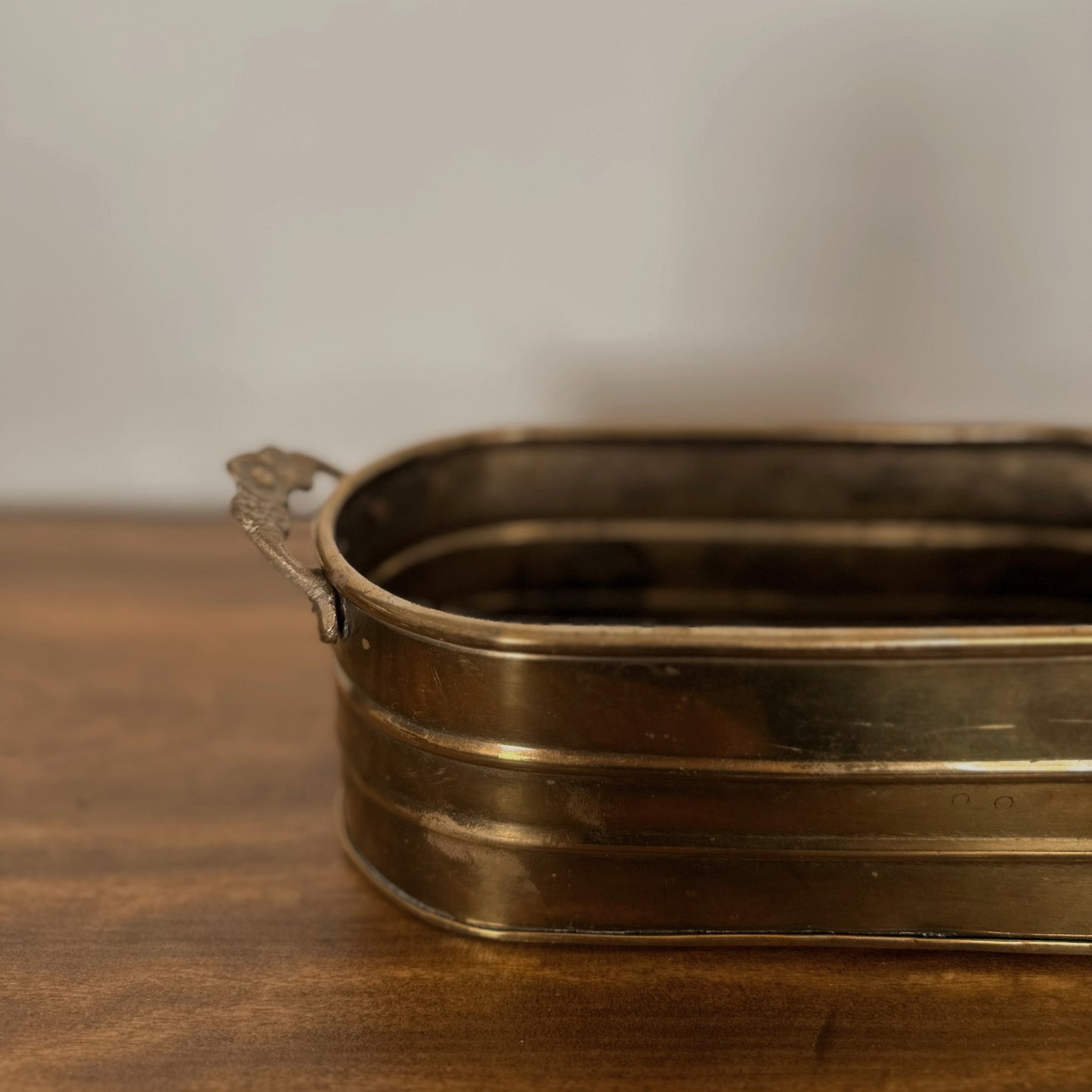 Brass Oval Planter with Floral Handle Detail
