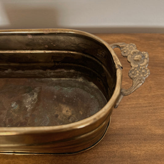 Brass Oval Planter with Floral Handle Detail