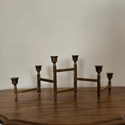 Vintage MCM Brass Accordion Candelabra