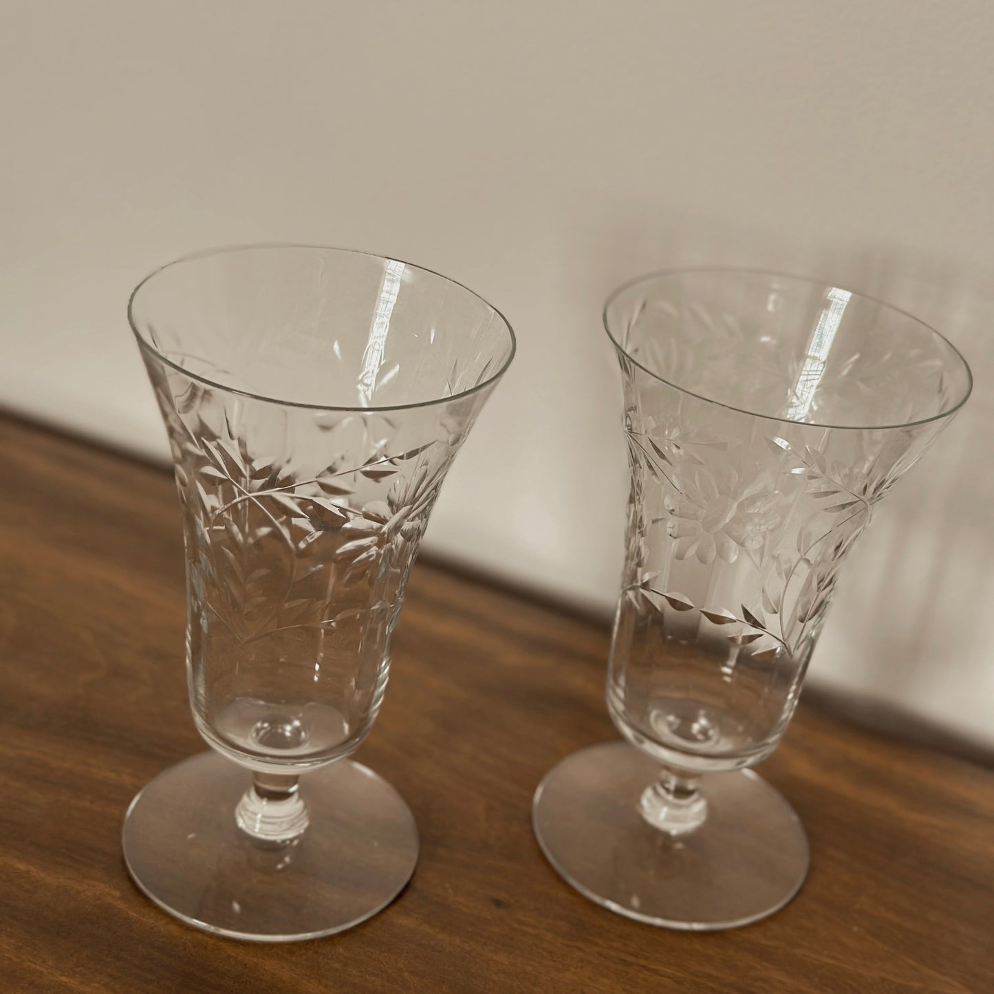 The Etched Daisy & Wheat Trumpet Goblets | Set of 2