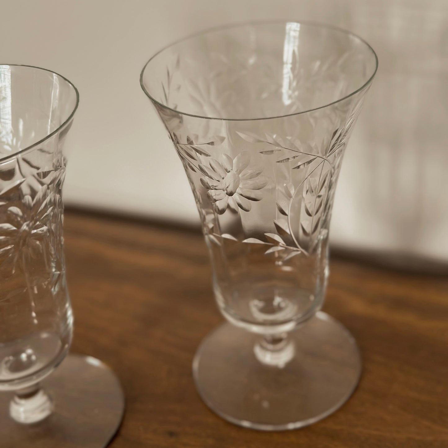 The Etched Daisy & Wheat Trumpet Goblets | Set of 2