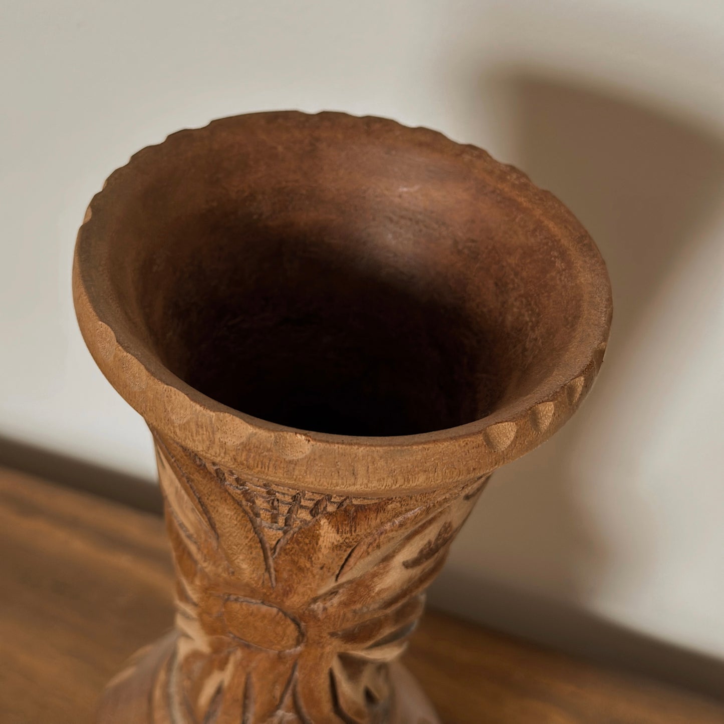 Artisan Hand-Carved Wooden Vase