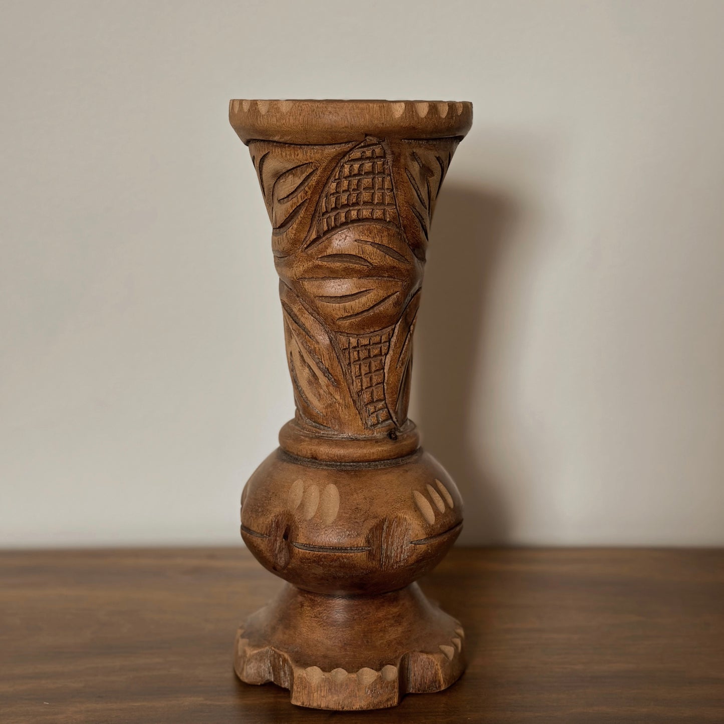 Artisan Hand-Carved Wooden Vase
