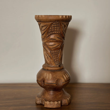 Artisan Hand-Carved Wooden Vase