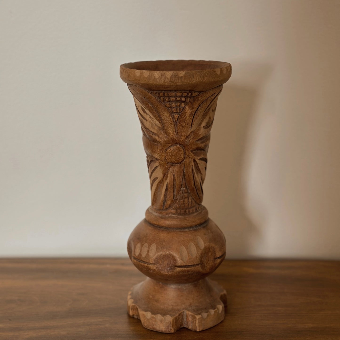 Artisan Hand-Carved Wooden Vase