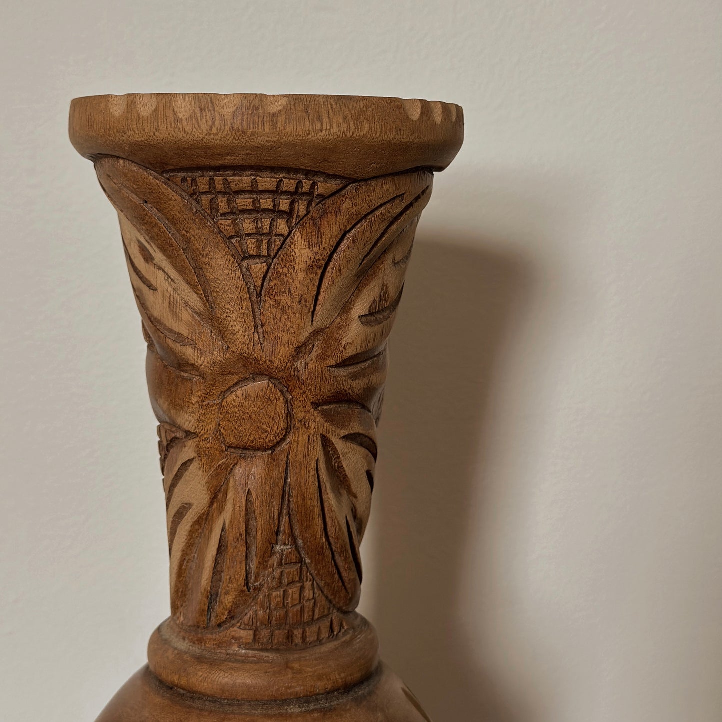 Artisan Hand-Carved Wooden Vase
