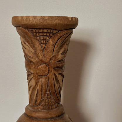 Artisan Hand-Carved Wooden Vase