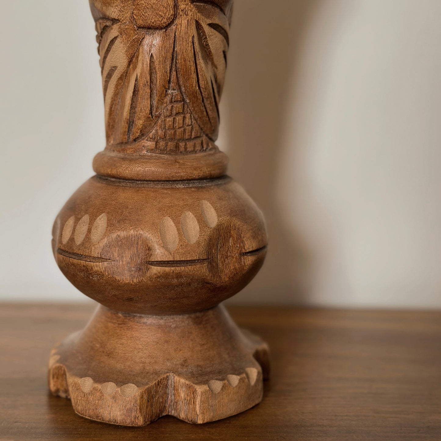 Artisan Hand-Carved Wooden Vase